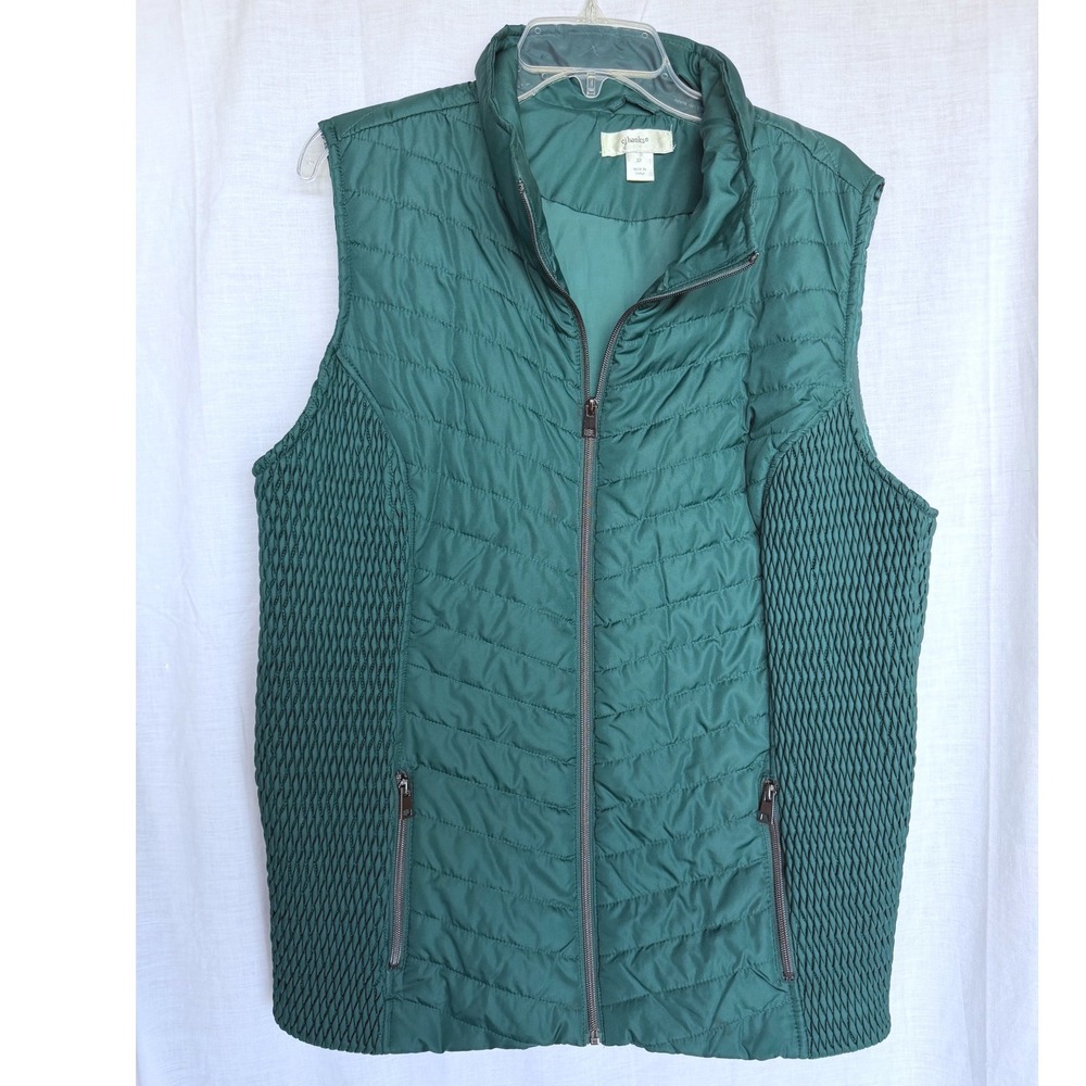 CJ Banks Puffer Vest Gorpcore Cabincore Layering Green Quilted Zip Pockets 3X